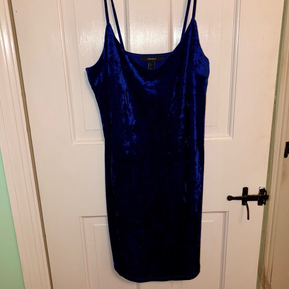 Blue Crushed Velvet bodycon dress